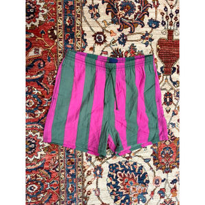 GAP Vintage Swim Trunks M Colorblock Stripe Green Pink Nylon Mesh Lined